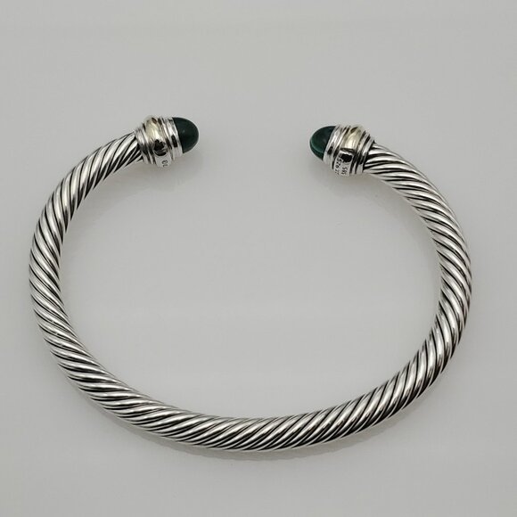 David Yurman 5mm Sterling Silver Bracelet with 14K Yellow Gold and Malachite - Picture 3 of 5